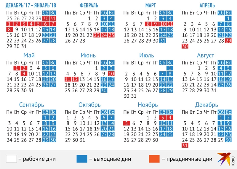 Производственный календарь на 2018 год с праздниками и выходными